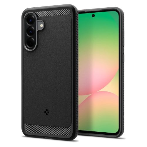 Samsung Galaxy A56 5G SM-A566B, Szilikon tok, Spigen Rugged Armor, karbon minta, fekete
