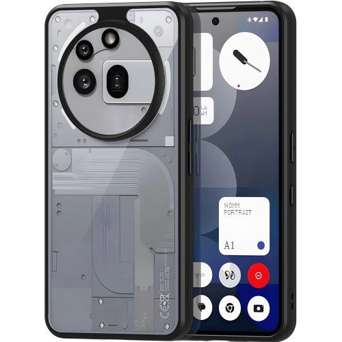 Nothing Phone 3a Pro, Műanyag hátlap védőtok + szilikon keret, Dux Ducis Aimo, átlátszó/fekete