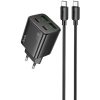 Hálózati töltő adapter, 30W, 2 x USB aljzat, 2 x USB Type-C aljzat, USB Type-C - USB Type-C kábellel, gyorstöltés, PD, GaN, QC 3.0, Hoco N56 Fundador, fekete