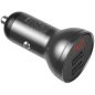 Autós töltő, Szivargyújtós töltő, 24W, 2 x USB aljzat, gyorstöltés, LED kijelzővel, Baseus CCBX-0G, szürke