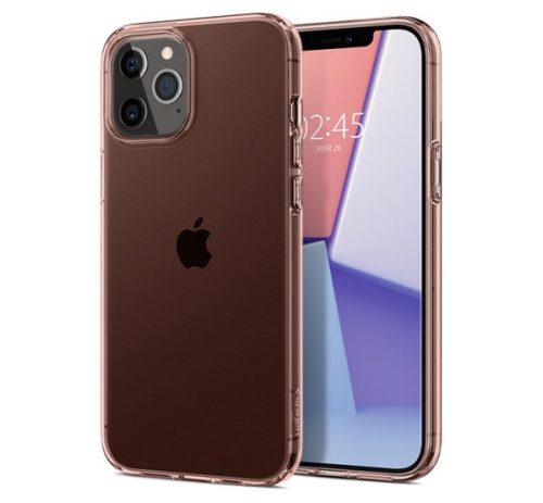 Apple iPhone 12 Pro Max, Szilikon tok, Spigen Crystal Flex, átlátszó/vörösarany