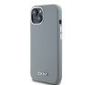 DKNY Liquid Silicone Silver Metal Logo Magsafe iPhone 15 hátlap tok, szürke