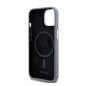DKNY Liquid Silicone Silver Metal Logo Magsafe iPhone 15 hátlap tok, szürke