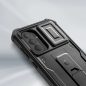 Samsung Galaxy A56 5G SM-A566B, Műanyag hátlap védőtok + képernyővédő, közepesen ütésálló, kitámasztóval, kamera védelem, TP Kevlar Cam+, fekete