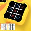 Hordozható elektronikus utazó társas- és stratégiai XO játék, Wooze Tic Tac Toe, sárga