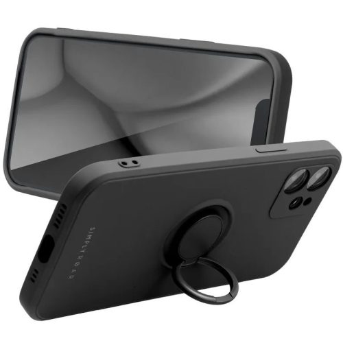 Apple iPhone 16 Pro, Szilikon tok, stand, telefontartó gyűrű, Roar Amber, fekete