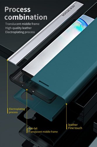 Samsung Galaxy S23 FE SM-S711, Oldalra nyíló tok, stand, Wooze Silver Line, világoskék