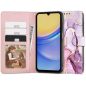 Samsung Galaxy A15 4G / A15 5G SM-A155F / A156B, Oldalra nyíló tok, stand, mágnes csattal, absztrakt márvány minta, TP Wallett Marble, lila/színes