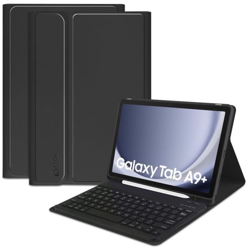 Samsung Galaxy Tab A9 Plus (11.0) SM-X210 / X215 / X216B, Bluetooth billentyűzetes mappa tok, érintőceruza tartó, érintőceruza nélkül, TP SC Pen Holder + Keyboard, fekete