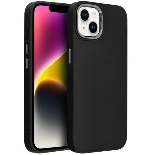 Samsung Galaxy A55 5G SM-A556B, Szilikon tok, közepesen ütésálló, fémhatású kamera keret, Frame Case, fekete