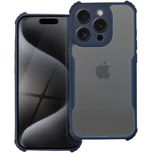 Apple iPhone 16 Plus, Szilikon tok, közepesen ütésálló, légpárnás sarok, akril hátlap, Anti-Drop Case, átlátszó/sötétkék