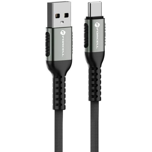 USB töltő- és adatkábel, USB Type-C, 120 cm, 3000 mA, 66W, törésgátlóval, gyorstöltés, QC 3.0, cipőfűző minta, Forcell F-Energy C256, fekete