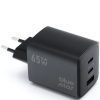 Hálózati töltő adapter, 65W, USB aljzat, 2 x USB Type-C aljzat, gyorstöltés, PD, QC 4.0, GaN, Blue Star VT-43, fekete