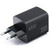 Hálózati töltő adapter, 65W, USB aljzat, 2 x USB Type-C aljzat, gyorstöltés, PD, QC 4.0, GaN, Blue Star VT-43, fekete