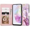 Samsung Galaxy A35 5G SM-A356B, Oldalra nyíló tok, stand, mágnes csattal, absztrakt márvány minta, TP Wallett Marble, lila/színes