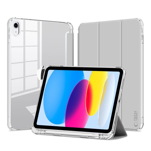 Apple iPad 10.9 (2022) / iPad 11 (2025), mappa tok, közepesen ütésálló, érintőceruza tartó, érintőceruza nélkül, átlátszó hátlap, Smart Case, TP SC Pen Holder Hybrid, szürke