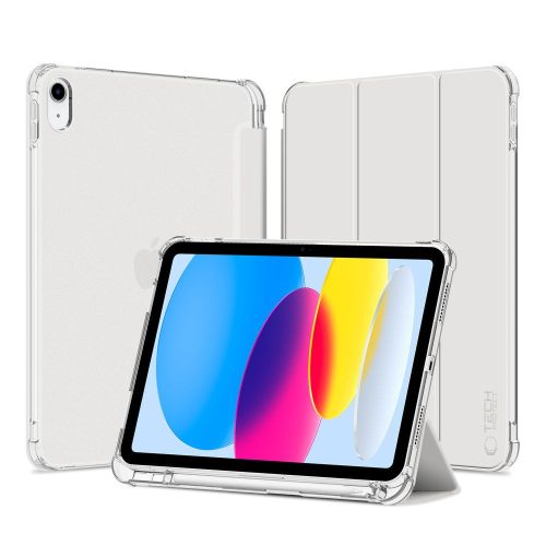 Apple iPad 10.9 (2022), mappa tok, közepesen ütésálló, érintőceruza tartó, érintőceruza nélkül, színes átlátszó hátlap, Smart Case, TP SC Pen Holder Hybrid, ezüst