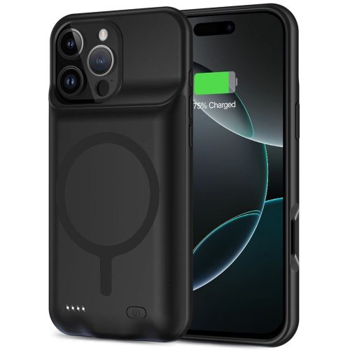 Apple iPhone 16 Pro, Szilikon tok, műanyag hátlap + Akkumulátor, 7000 mAh, LED-es, Magsafe töltővel kompatibilis, Tech-Protect PowerCase Magsafe, fekete