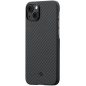 Apple iPhone 14 Plus, Műanyag hátlap védőtok, közepesen ütésálló, 600D aramidszállal, Magsafe töltővel kompatibilis, karbon minta, Pitaka MagEz Case 3, fekete/szürke